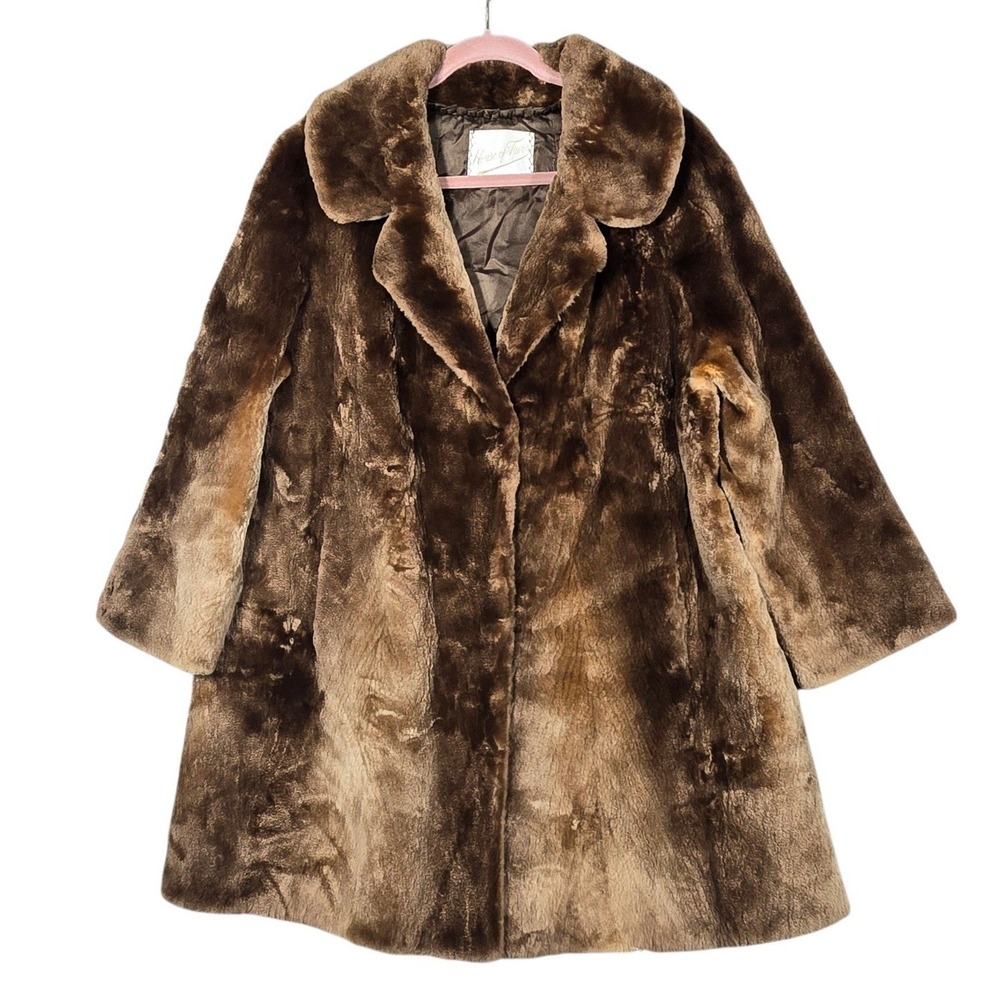 Vintage House of Furs Coat Womens Brown Genuine Sheared Plush Mottled Sacramento